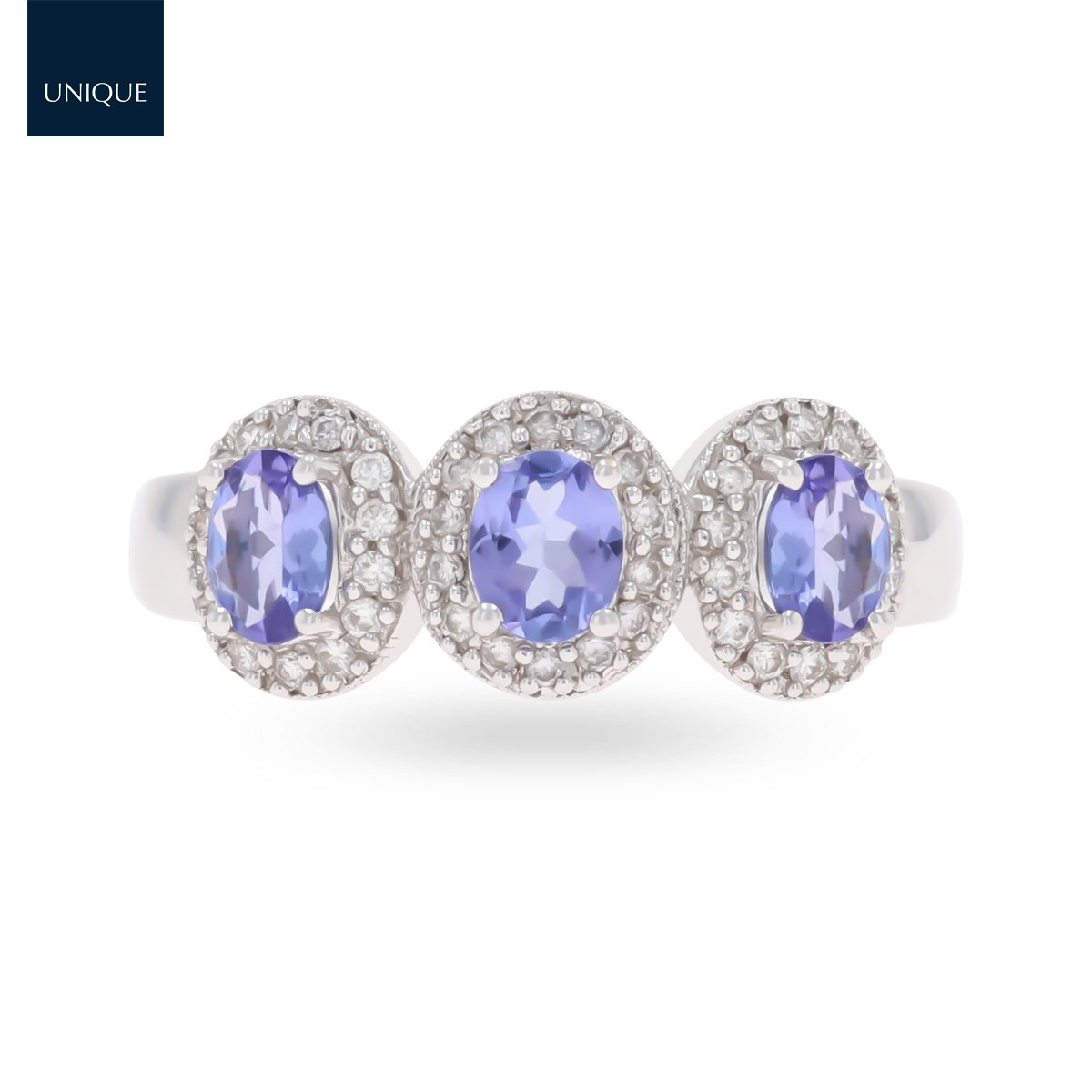 18ct White Gold Tanzanite & Diamond Triple Cluster Ring
