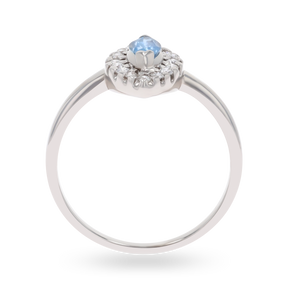 18ct White Gold Marquise Shaped Aquamarine & Diamond Cluster Ring