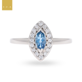 18ct White Gold Marquise Shaped Aquamarine & Diamond Cluster Ring