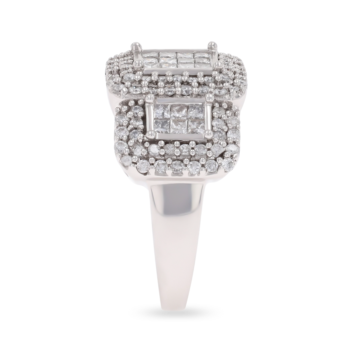 18ct White Gold Octagonal Shaped 1.00ctw Diamond Trilogy Cluster Ring