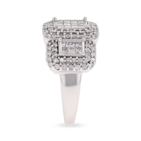 18ct White Gold Octagonal Shaped 1.00ctw Diamond Trilogy Cluster Ring