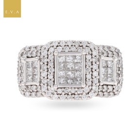 18ct White Gold Octagonal Shaped 1.00ctw Diamond Trilogy Cluster Ring