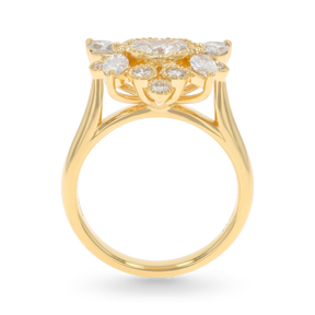 18ct Yellow Gold Heart, Marquise & Round Cut Diamond Cluster 1.24ctw Ring