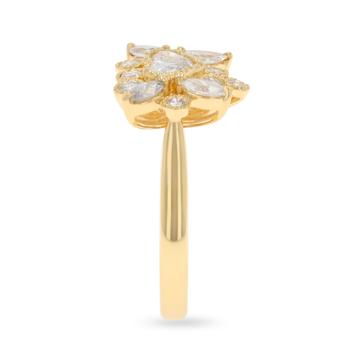 18ct Yellow Gold Heart, Marquise & Round Cut Diamond Cluster 1.24ctw Ring