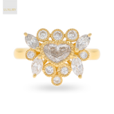 18ct Yellow Gold Heart, Marquise & Round Cut Diamond Cluster 1.24ctw Ring