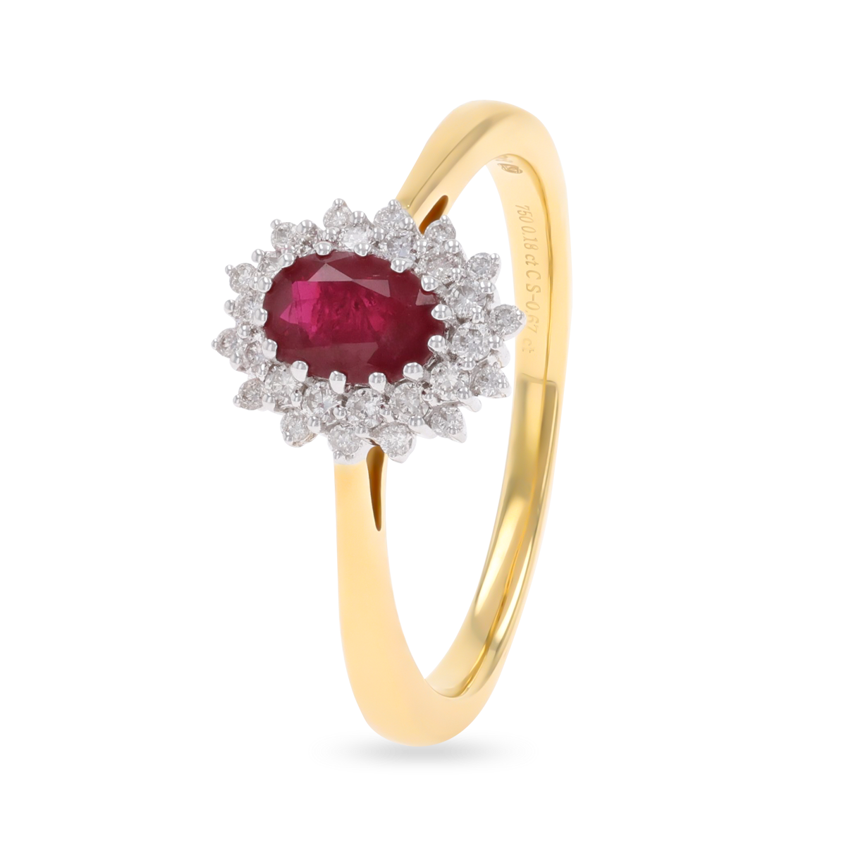 18ct Yellow Gold Oval Shaped Ruby & Diamond Cluster Ring