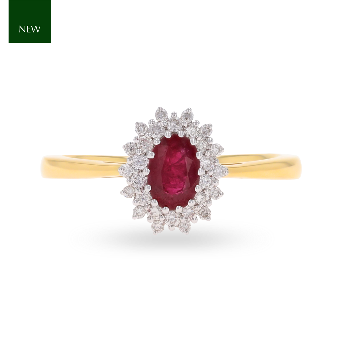 18ct Yellow Gold Oval Shaped Ruby & Diamond Cluster Ring