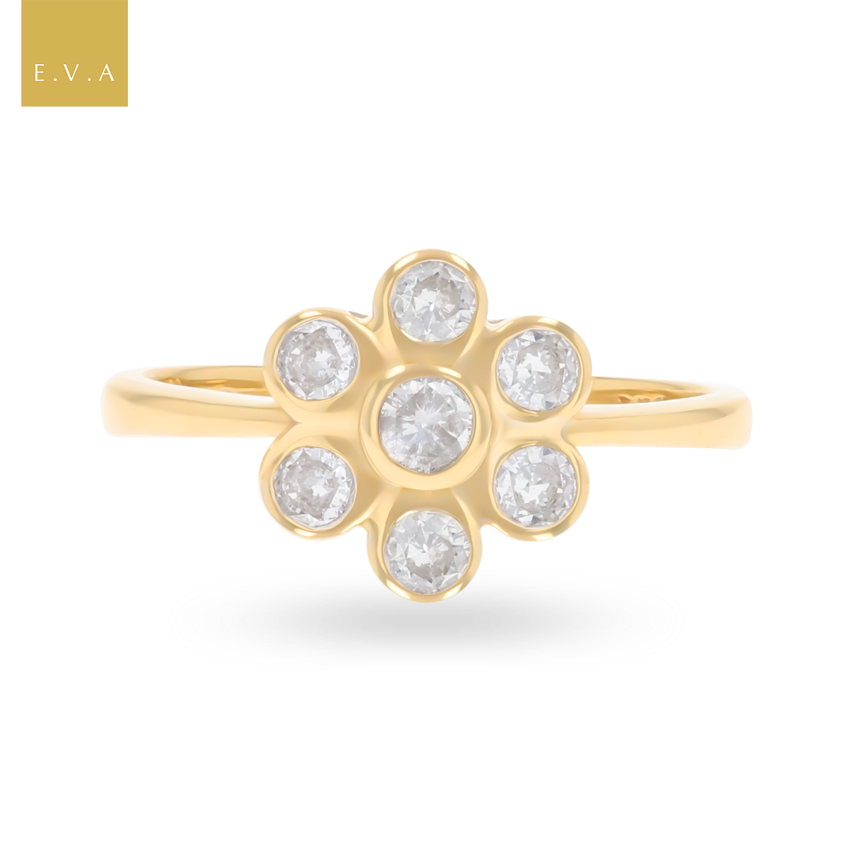 18ct Yellow Gold Diamond Bezel Set Flower Cluster Ring