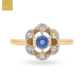 18ct Yellow & White Gold Sapphire & Diamond Flower Cluster Edwardian Ring