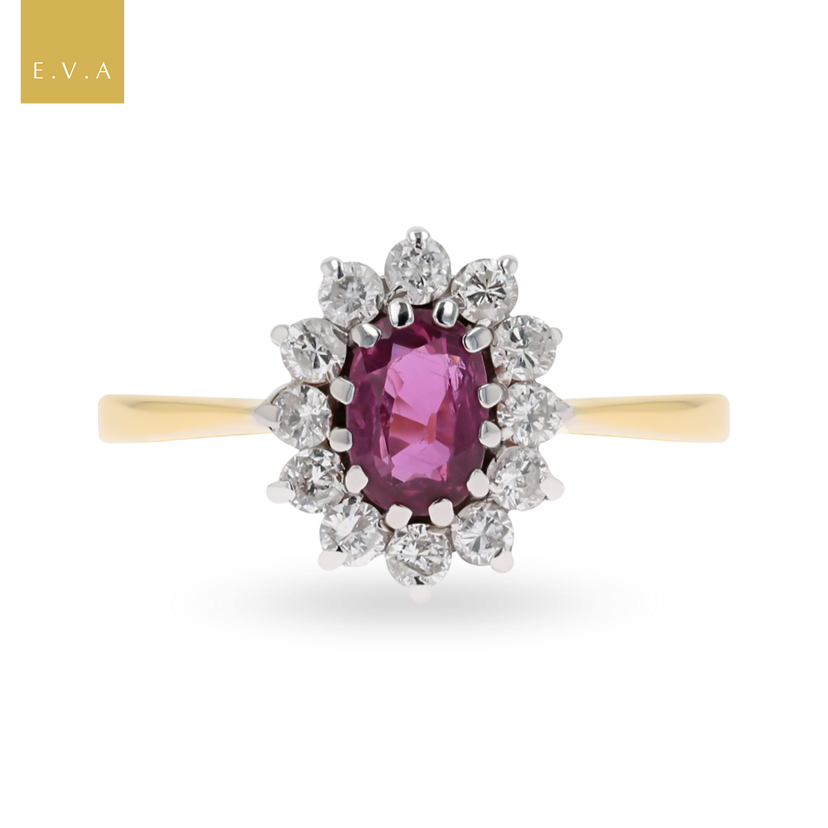 18ct Yellow Gold Ruby & Diamond Cluster Ring