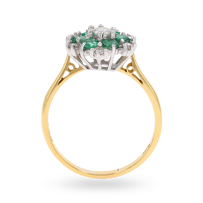 18ct Yellow Gold Emerald & Diamond Snowflake Cluster Ring