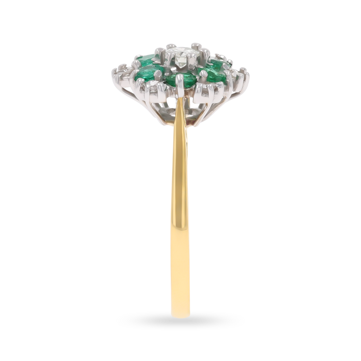 18ct Yellow Gold Emerald & Diamond Snowflake Cluster Ring