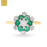18ct Yellow Gold Emerald & Diamond Snowflake Cluster Ring
