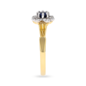 18ct Yellow Gold Sapphire & Diamond Flower Cluster Ring