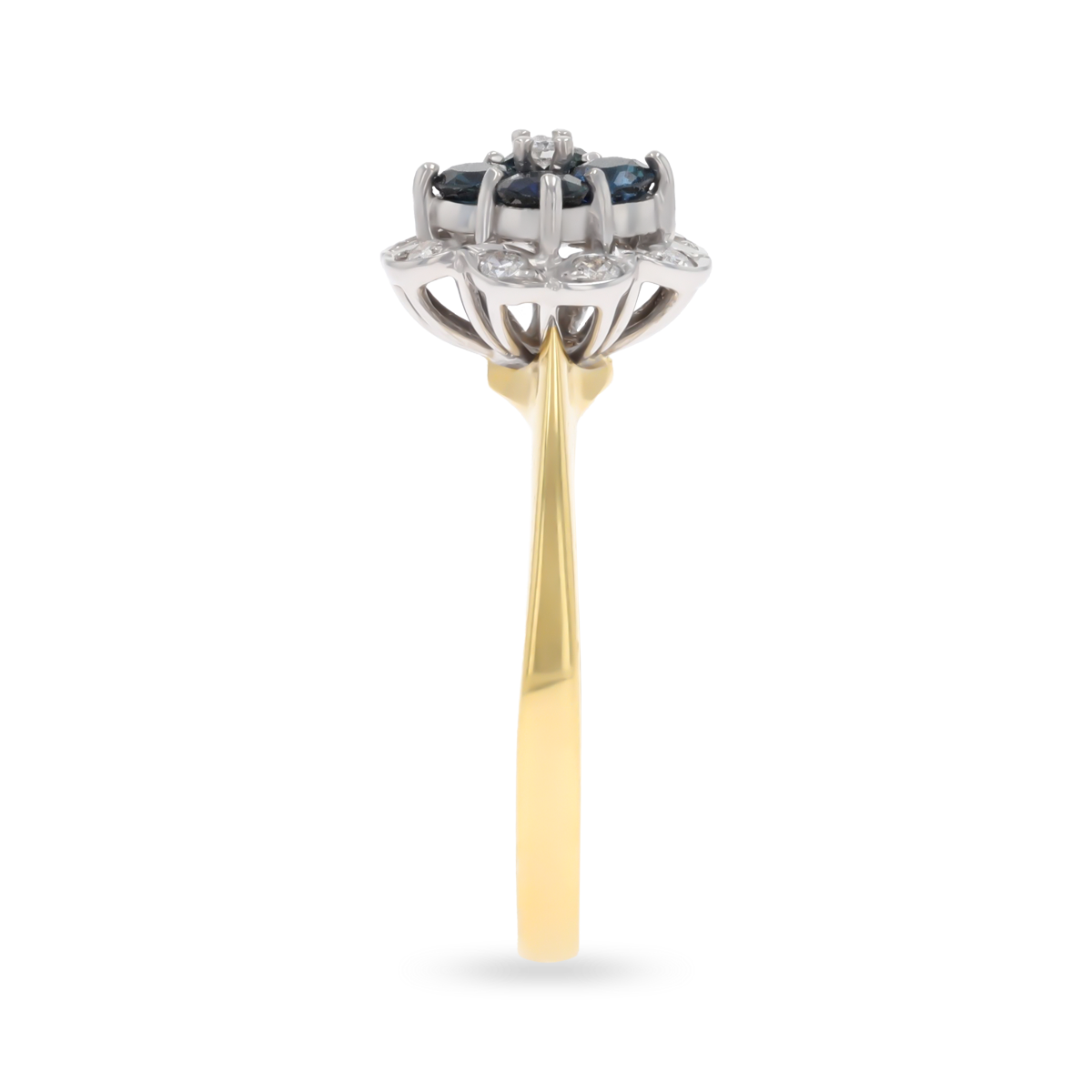 18ct Yellow Gold Sapphire & Diamond Quatrefoil Cluster Ring
