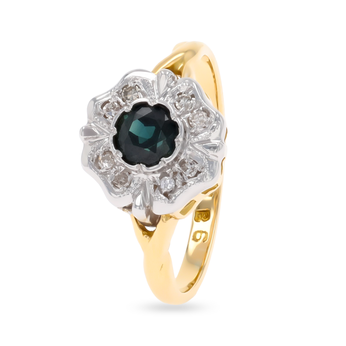 Un-hallmarked 18ct Gold Sapphire & Diamond Rose Cluster Ring
