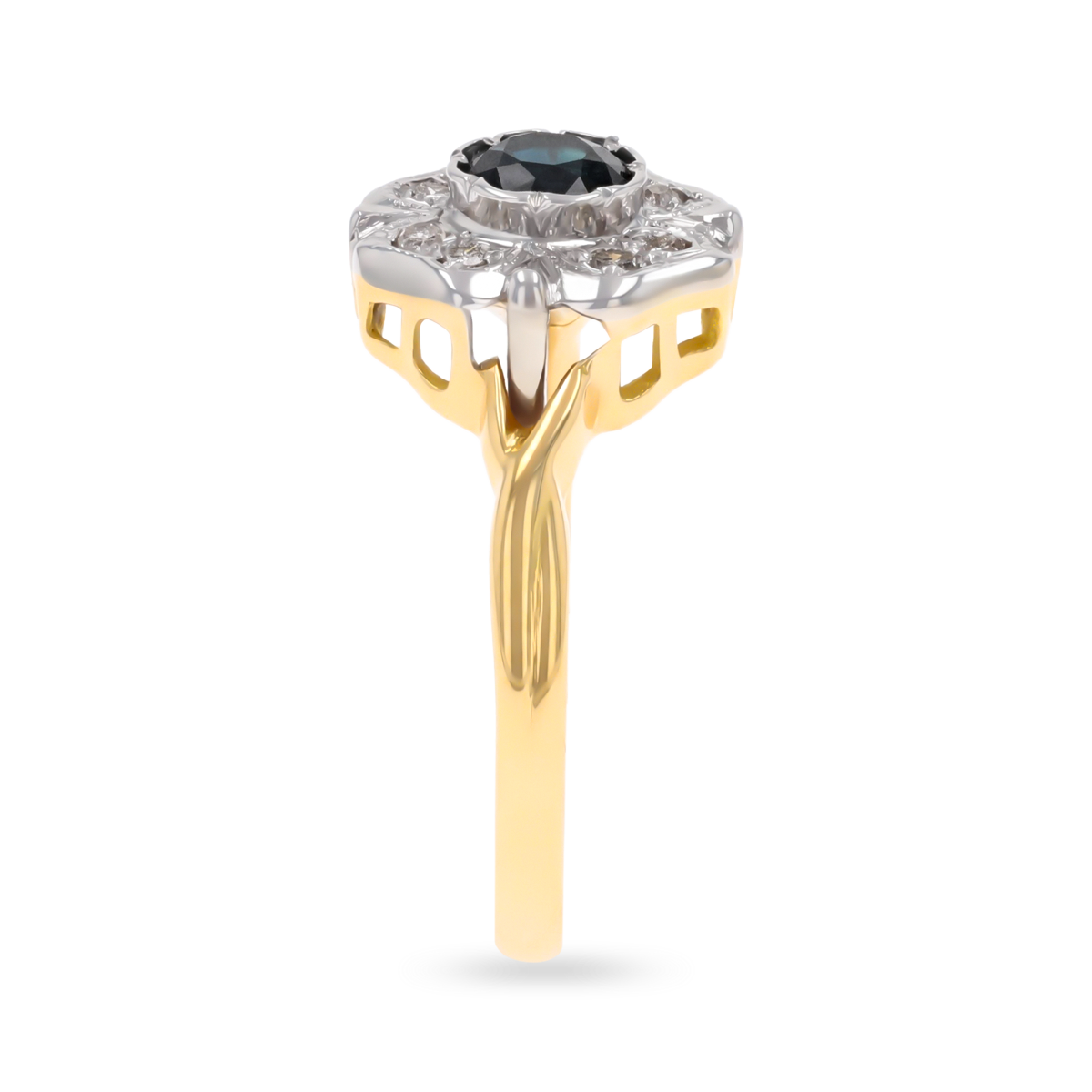 Un-hallmarked 18ct Gold Sapphire & Diamond Rose Cluster Ring