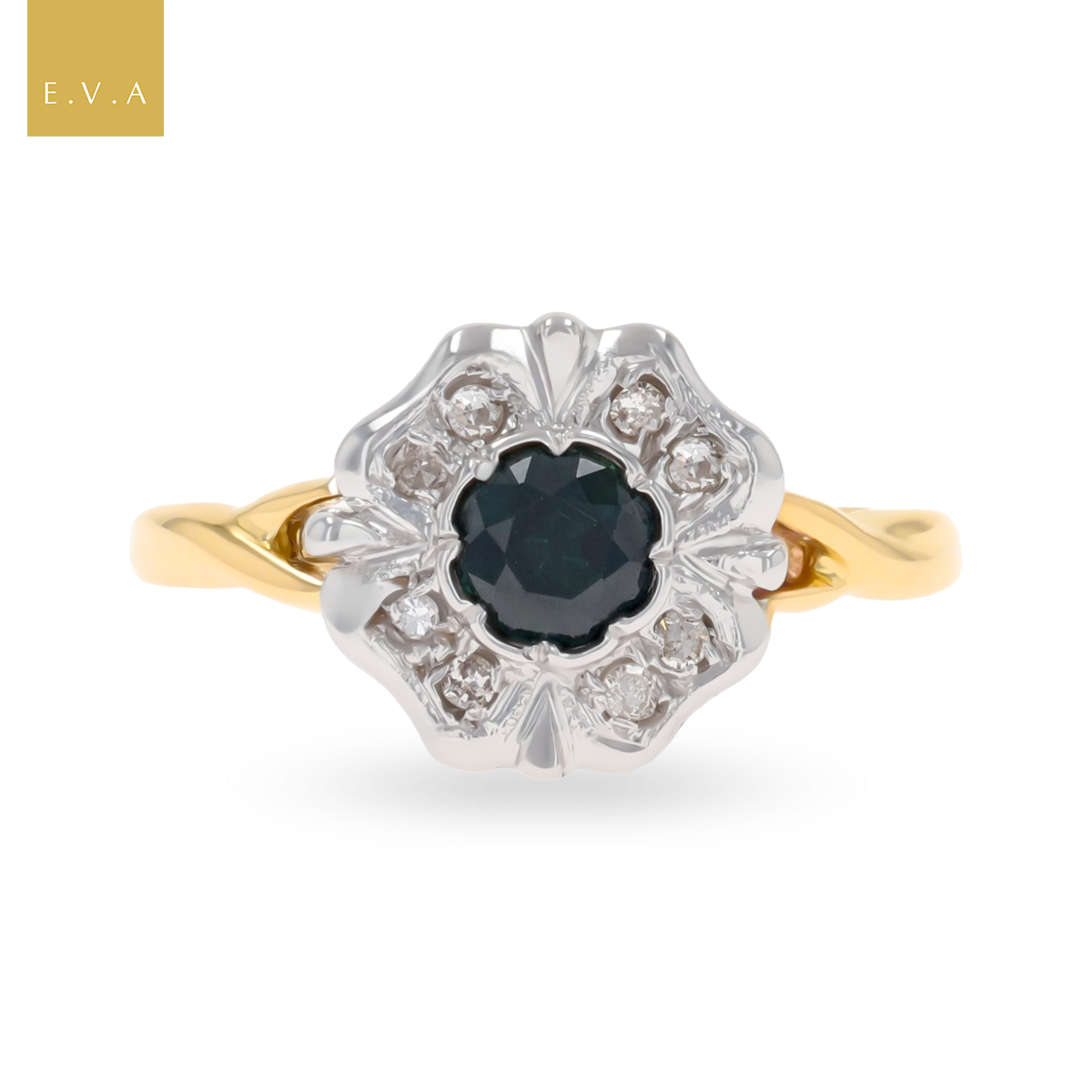 Un-hallmarked 18ct Gold Sapphire & Diamond Rose Cluster Ring