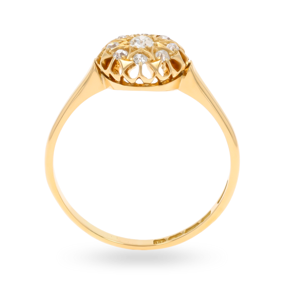 18ct Yellow Gold Old Cut Diamond Starburst Cluster Edwardian Ring