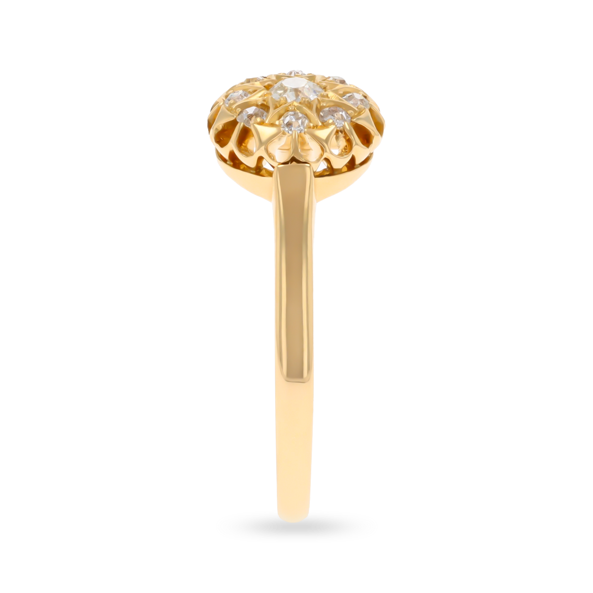 18ct Yellow Gold Old Cut Diamond Starburst Cluster Edwardian Ring