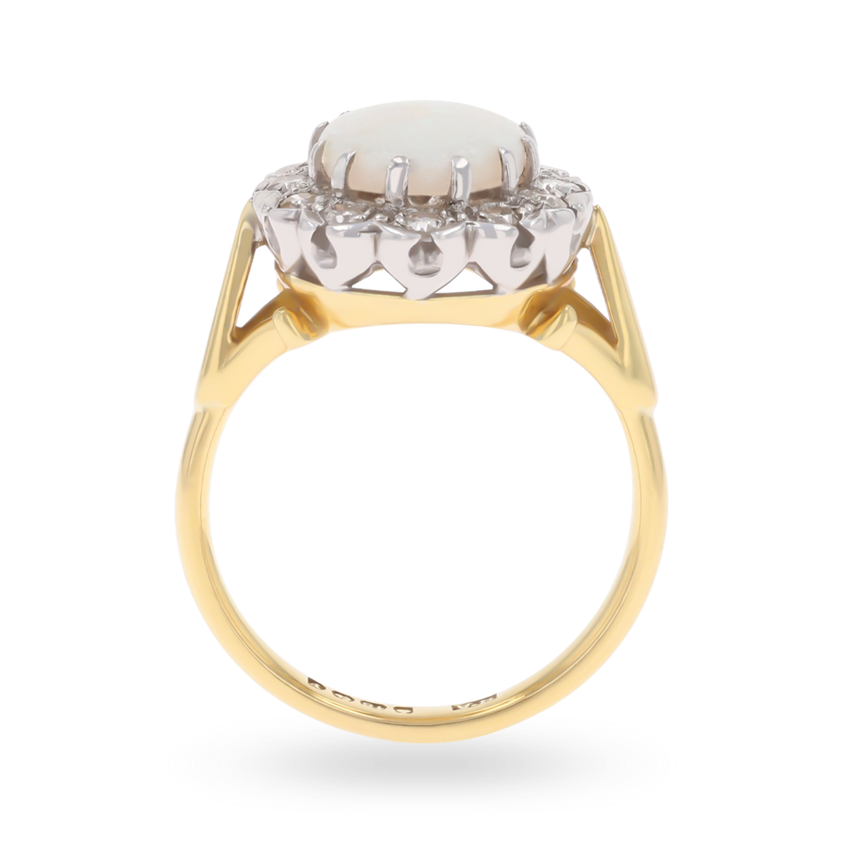 18ct Yellow Gold Oval Shaped Opal & Diamond Cluster Ring