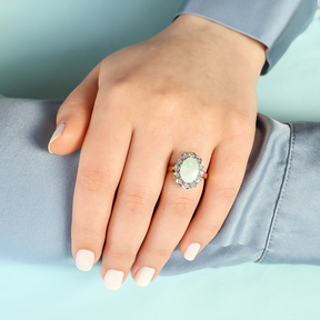 18ct Yellow Gold Oval Shaped Opal & Diamond Cluster Ring