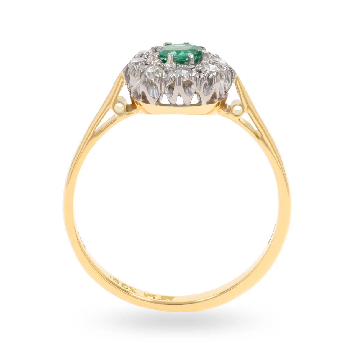 18ct Yellow Gold & Platinum Emerald & Diamond Cluster Ring