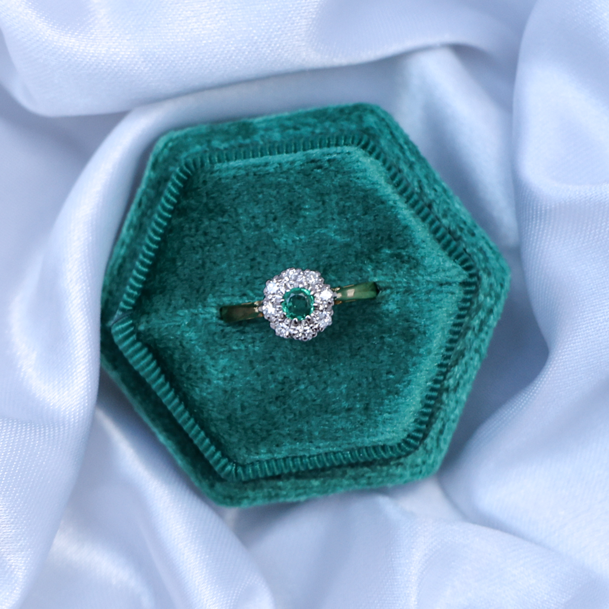 18ct Yellow Gold & Platinum Emerald & Diamond Cluster Ring