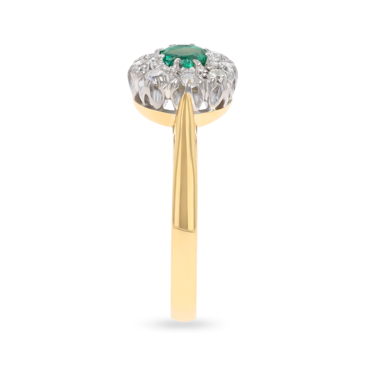 18ct Yellow Gold & Platinum Emerald & Diamond Cluster Ring