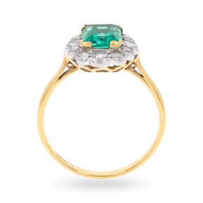 18ct Yellow Gold & Platinum Emerald & Diamond Scalloped Cluster Ring