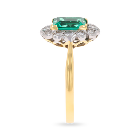 18ct Yellow Gold & Platinum Emerald & Diamond Scalloped Cluster Ring