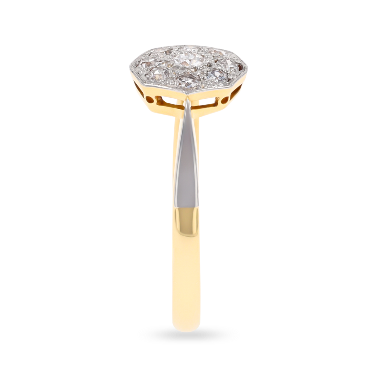 18ct Yellow Gold & Platinum Octagonal Shaped Diamond Cluster Ring