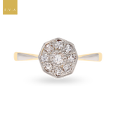 18ct Yellow Gold & Platinum Octagonal Shaped Diamond Cluster Ring