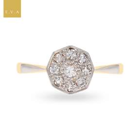 18ct Yellow Gold & Platinum Octagonal Shaped Diamond Cluster Ring