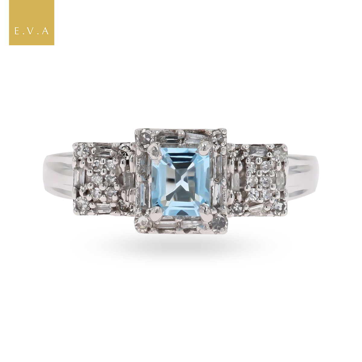 9ct White Gold "Le Coeur" Sky Blue Topaz & Diamond Ring