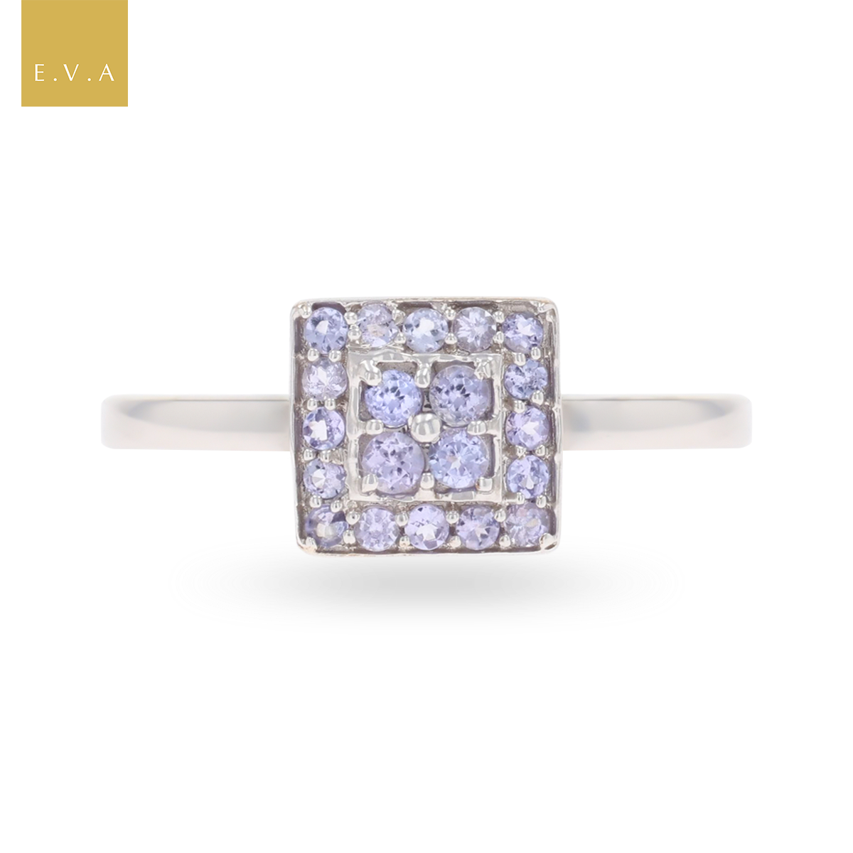 9ct White Gold Square Shaped Tanzanite Cluster Ring