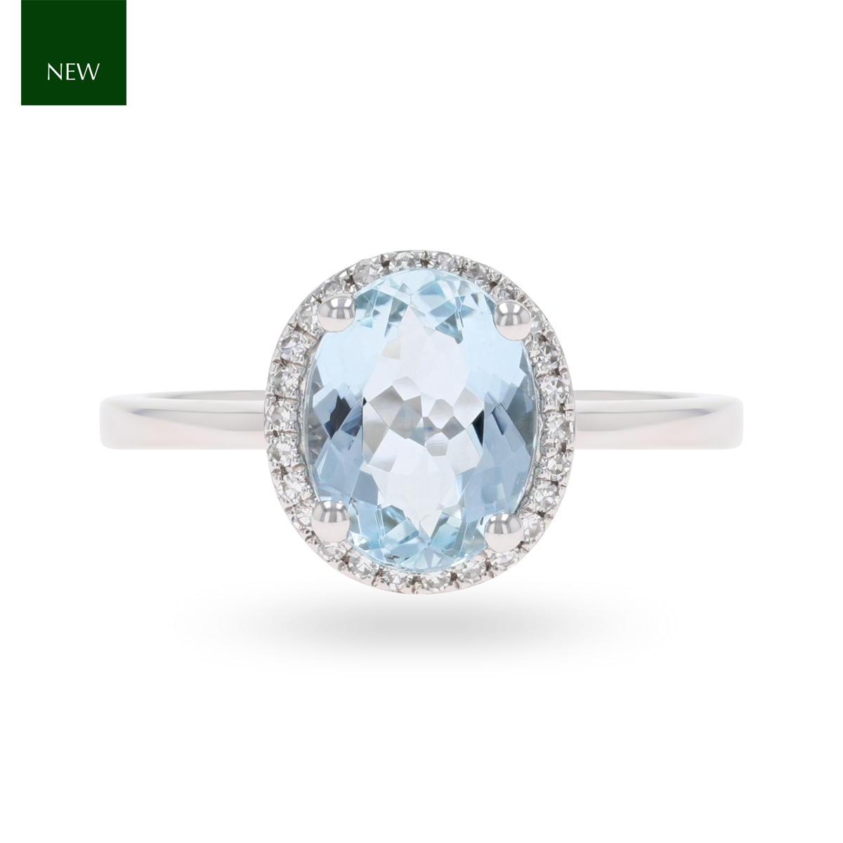 9ct White Gold Oval Aquamarine & Diamond Cluster Ring