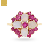 9ct Yellow Gold Ruby & Opal Quatrefoil Cluster Ring