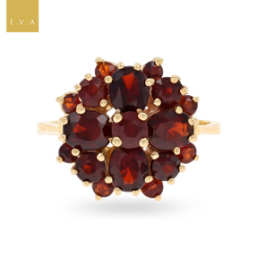 9ct Yellow Gold Garnet Quatrefoil Cluster Ring