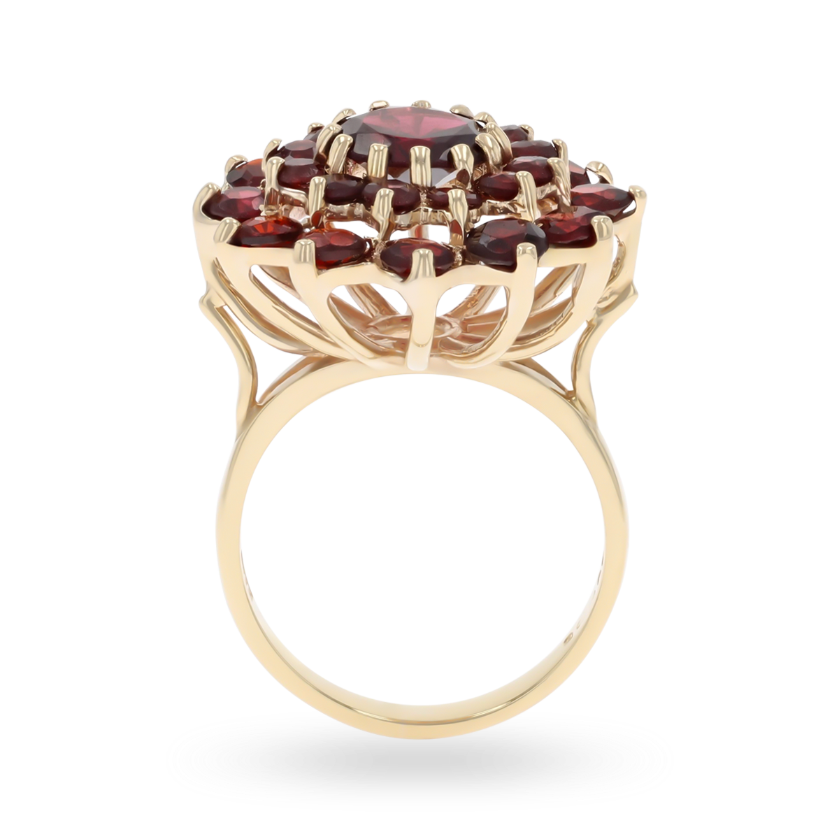 9ct Yellow Gold Garnet Flower Cluster Ring