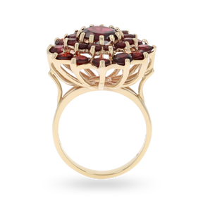 9ct Yellow Gold Garnet Flower Cluster Ring