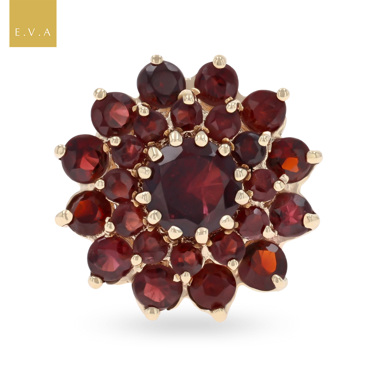 9ct Yellow Gold Garnet Flower Cluster Ring