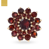 9ct Yellow Gold Garnet Flower Cluster Ring