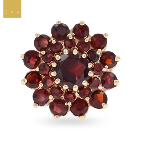 9ct Yellow Gold Garnet Flower Cluster Ring