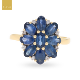 9ct Yellow Gold Oval Shaped Sapphire & Diamond Cluster Ring