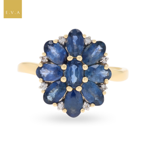 9ct Yellow Gold Oval Shaped Sapphire & Diamond Cluster Ring