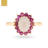 9ct Yellow Gold Oval Shaped Opal & Ruby Cluster Ring