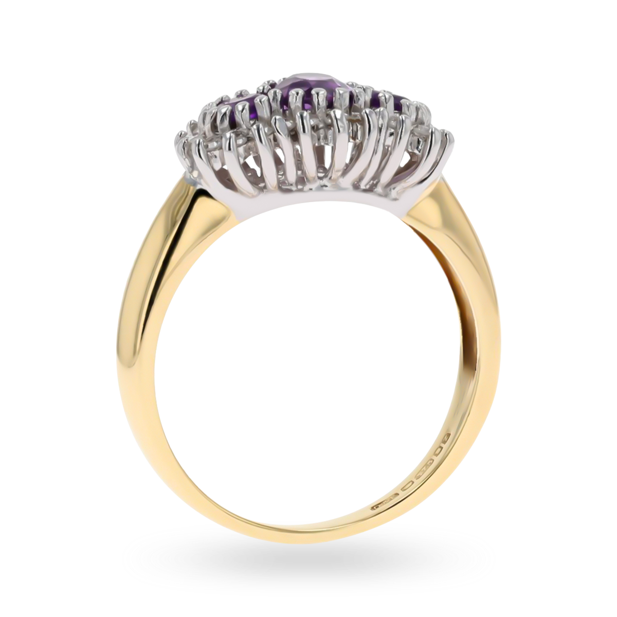 9ct Yellow Gold Amethyst & Diamond Trilogy Cluster Ring