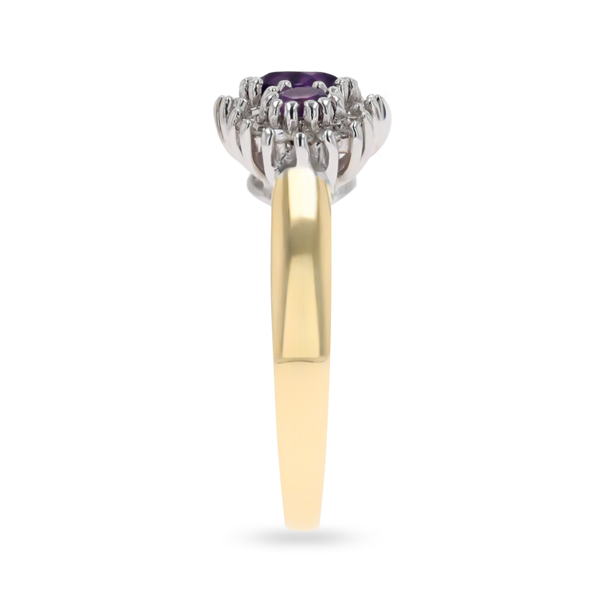 9ct Yellow Gold Amethyst & Diamond Trilogy Cluster Ring