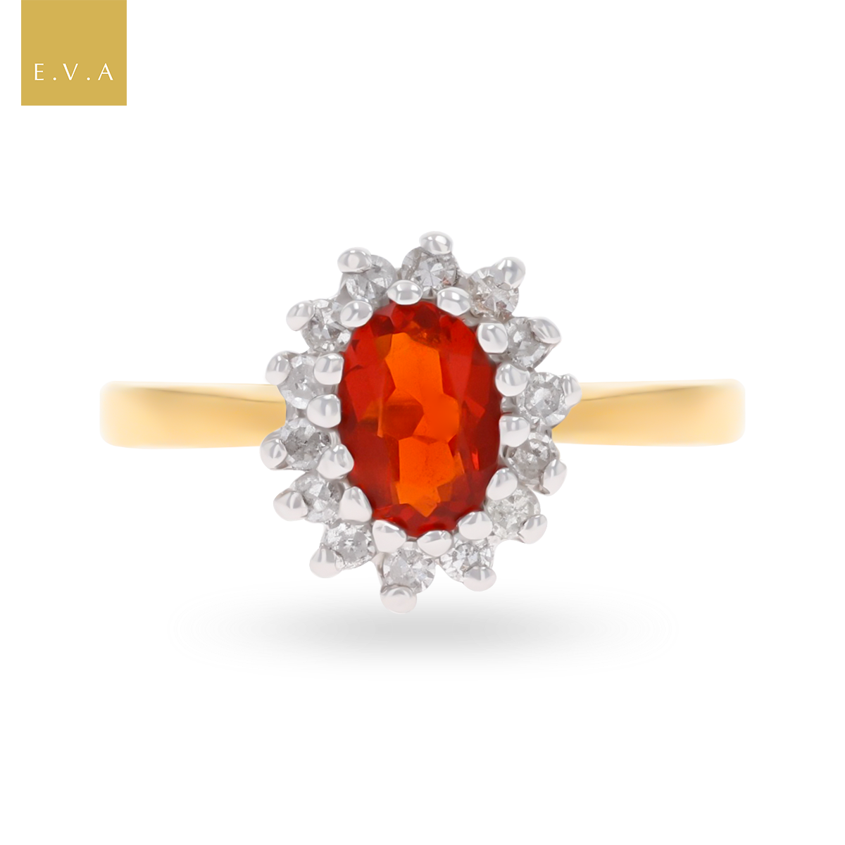 9ct Yellow Gold Fire Opal & Diamond Cluster Ring